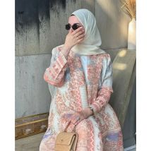 KAF Saudi Luxury Women Robe Vintage Print Original Design Lapel Cardigan Tie Loose Large Size Female Trench Coat 2025 New