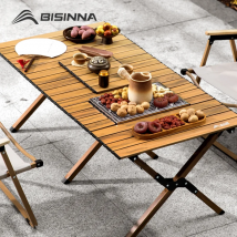 BISINNA Aluminiumlegierung, kundenspezifischer Frühlingsrollentisch, klappbarer Herd für den Außenbereich, kochender Teetisch, Picknick, Grill, Holzmaserung, Frühlingsrollentisch