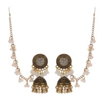 Ethnic Crystal Gold Color Earrings Women's Indian Jewelry Fashion Pearl Tassel Round Bell Drop Earrings Wedding Party Gift