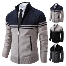 Nuovo maglione invernale da uomo in pile spesso maglione caldo colletto alla coreana casual cardigan con cerniera cappotto a righe alla moda