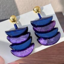Trendy Retro Exaggerated Semi-circular Blue Purple Resin Earrings for Women Girl Vintage Drop Earring HUANZHI 2025 NEW INS