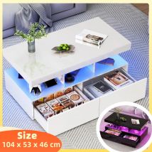 Tavolino Creahappy con illuminazione a LED, tavolo da soggiorno con 2 cassetti e ripiani aperti, tavolino moderno