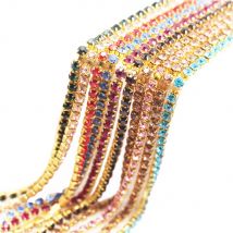 1 Yard Glitzer-Strasssteine, Kette, goldene Krallenbasis, glänzende Kristalle, Strasssteine, Besatz, Nähen, Strasssteine für Kleidungsstücke, Basteln, Edelsteine