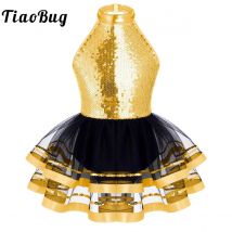 Halter paillettes Ballet Tutu Dress Kids Girls Latin Jazz Modern Dancing Costume ginnastica body Unitards Performance Dancewear