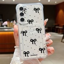Schwarze Schleife, klare Kartentasche, Brieftaschenhülle für Samsung Galaxy A37 A17 A56 A16 A26 A55 A15 5G S24 FE S26 S23 Ultra S25 Edge Handyhülle