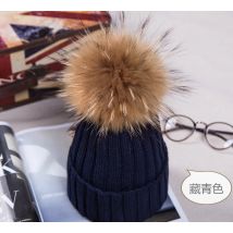 Korean Faux Raccoon 15cm Fur Ball Wool Hat Autumn Winter Adult Women New Solid Color Curled Knitted Big Pompon Hat