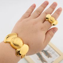 Goldfarbener Armreif mit Ring-Set für Damen, elegant, schönes Schleifen-Design, Handarmband und Fingerring, Hochzeiten, Braut-Armreif, Schmuckset