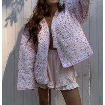 Herbst-und Winter mode im europäischen und amerikanischen Stil Damen bekleidung kleine florale kontrastierende Baumwollmantel-Taschen jacke