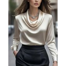 2025 Women Fashionable Elegant Blouse Autumn Solid Color Pile Collar Simple Design Shirts Office Ladies Casual Long Sleeve Shirt