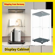 Comanlai Glasvitrine mit 2 Ebenen, modernes Vitrine mit Tür und LED-Leuchten für Sammlerstücke, Bücher