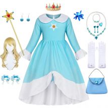 Rosalina Dress Girls Peach Cosplay Kids Party Princess Costume Birthday Blue Dresses Children Clothing