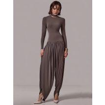 Mozision Long Sleeve Draped Sexy Jumpsuit Women Overalls Autumn Winter New Patchwork Solid Turtleneck High Waist Slim Jumpsuis