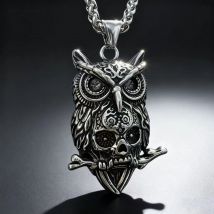 HNSP 316L Edelstahl Eule Schädel Anhänger Halskette Für Männer Punk Gothic Stil Halloween Schmuck Zubehör Geschenk