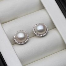 Wedding Natural Freshwater white Pearl Earrings 925 Silver Woman,Bridal Round Pearl Earrings Fine Jewelry Wife Mother Party Gift