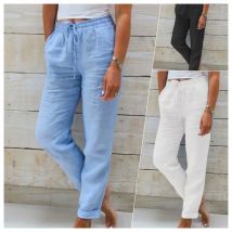 Pantaloni estivi in lino di cotone per donna Pantaloni casual elastici a vita alta Streetwear Abiti femminili solidi 2024 Pantaloni a matita larghi