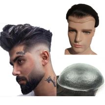 Toupet für Männer, 0,04 mm, dünne Haut, PU-Echthaarprothese und Haareinheiten, Haarersatzsystem, Basis 10 x 8 cm