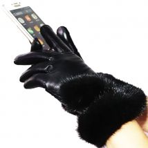 Women's Sheepskin Gloves Mink Fur Grass Gloves Windproof Cold Driving Warmth Thick Touch Screen Winter New Female Leather Gloves