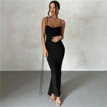 Y2k Elegante Tiefe Open Back Backless Schlank Maxi Kleid Frauen Spaghetti Strap Ärmel Bodycon Langes Kleid Sexy Club Party Vestidos