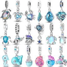 Moda 925 Sterling Silver Summer Ocean World Series Tartaruga marina Stella marina Granchio Polpo Charms Perline Misura 925 Bracciale Gioielli fai da te
