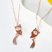 2Pcs/Set Cute Fox Pendant Necklace For Men And Women Fashion Heart Animal Pattern Collar With Magnet BFF Necklace Accessories