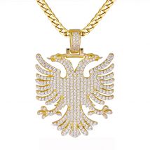 VANAXIN Iced Out Albanian Eagle Anhänger Hip Hop Halskette für Männer 14k Gold Farbe CZ Zirkon Folk National Style Schmuck Geschenk