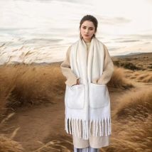 Luxus Marke Designer Tasche Schal Frauen Winter Verdickt Kaschmir Einfarbig Winddicht Gesicht Cape Weiß schal schal