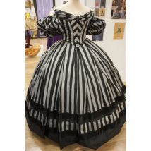 Historisches Vintage-Abschlussballkleid mit hoher Taille, viktorianischem Regency-Ära, Rokoko-Ballkleid, Marie Antoinette, barock, schwarz-weiß gestreift