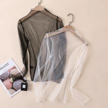 Sexy Mesh Perspektive Top Damen Sheer Blusen Frauen Spitze Floral T Shirt Durchsichtig Langarm T-shirts Sonnenschutz Tops