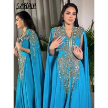 Muslimisches bezauberndes Abendkleid mit Flügelärmeln, arabisch, maßgeschneidert, Damen-Kaftan, A-Linie, V-Ausschnitt, glitzerndes Hochzeits-Party-Promi-Abschlussballkleid