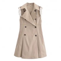 Quadratischer Schal-Stil, lässig, schick, Damenkleid, ärmellos, zweireihig, Minikleid, Mode, 2025, Frühling, Sommer, weibliches Kleid