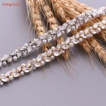 TOPQUEEN Hochzeitsgürtel und Schärpen, handgefertigte Perlengürtel für Kleider, Perlen- und Strassbesatz, Silber-Gold-Hochzeitsgürtel S383