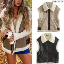 Damen Faux Wildleder doppelseitige Weste Jacke Revers Reiß verschluss Faux Shear ling warme ärmellose Weste Mantel Herbst Winter weibliche Oberbekleidung