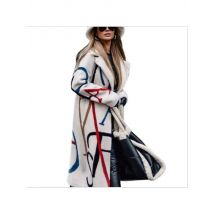 Women Button Long Sleeve Wool Jackets Print Letter Turn Down Collar Coat Loose Spliced Casual Long Jacket Streetwear Autumn