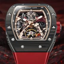 BONEST GATTI New Design Warrior Relief Mechanical Luxury Men's Watch Carbon Fiber Case Top-Quality Wristwatch (42mm)