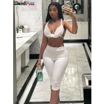 Weird Puss Sexy Damen 2-teiliges Set Sommertrend Mesh Thin Whip Neckholder Tank Tops + Shorts mit breiter Taille Passende Street Club Outfits