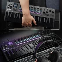 M-VAVE SMK-37 Pro 37-Tasten-MIDI-Controller in Schwarz mit 16 RGB-Pads, 8 Knöpfe, integrierter Synthesizer, tragbare Tastatur-MIDI-Controller
