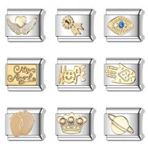 Stilvolle italienische Ketten- und Gliederarmbänder aus Edelstahl zum Selbermachen, 9 mm Modul-Zirkon-Armband mit klassischem Kronenwinkelmuster, Geschenk