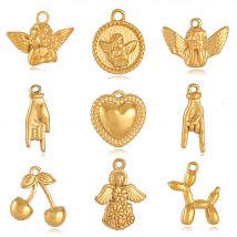3 pz/lotto di Alta Qualità Non Sbiadimento In Acciaio Inox Amore Cuore Angelo e Mano Pendenti E Ciondoli Misura Il Braccialetto Della Collana Del Pendente Gioielli FAI DA TE Regalo