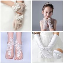 Mode Schönheit Mädchen Rot Weiß Fingerlose Hochzeit Handschuhe Spitze Perlen Für Braut Hochzeit Zubehör Bühne Leistung