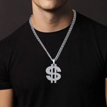 Mode versilbert Hip Hop Rock Halskette Edelstahl US-Dollar Geld Zeichen Anhänger Halskette Herren Frauen Schmuck Geschenk