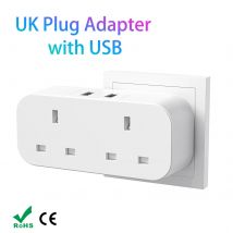 UK Standard Double Plug Socket Adapter with 2 USB Port Extension Socket Wall Charger Power Adaptor 13A for Home