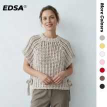 EDSA Top da donna in maglia grossa con spalline laterali O-Collo maniche corte scava fuori maglione corto pullover per donna casual