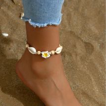 Neue Shell Blume Fußkettchen für Frauen Böhmischen Handgewebte Füße Seil Kette Weibliche Mode Strand Schmuck Zubehör Party Geschenk