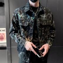 Koreanische Beliebte Kleidung Cowboy Mantel für Männer Tie Dye Lose Denim Jacken Mann Winter Oberbekleidung Lxury Hohe Qualität Vintage Original