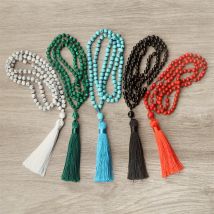 16 Stile Mala Halskette mit natürlichem Tigerauge-Stein für Herren, 6 mm, 108 Perlen, Halsketten mit Quastenanhänger, buddhistischer Modeschmuck, Geschenke