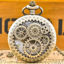 Vintage Bronze Steampunk Kupfer Ausschnitt Getriebe Quarz Taschenuhr Halskette Anhänger Uhr Kette Männer Frauen Kette Geschenk