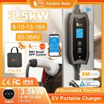 Feyree-cargador EV Type2 16A, 3,5 kW, monofásico, WIFI, Control por aplicación, Cable de 5M, caja de carga portátil, tiempo de carga y retardo para coches EV