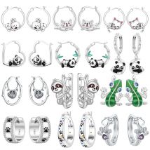 MISEFF Orecchini in argento sterling S925 con simpatici animali, orecchini con panda e gatto che dormono, per fidanzamento, matrimonio, festa, compleanno, gioielli, regalo