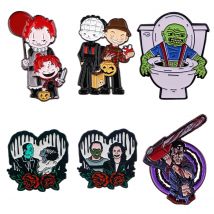 Horror Movie Enamel Pins Metal Brooch Badge on Backpack Lapel Pins Costume Hat Accessories Fashion Jewelry Halloween Gifts