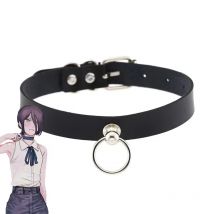 Anime Chainsaw Man Reze Cosplay Choker PU Naszyjnik Punkowy Skórzany Kołnierz z Kółkiem do Pociągania Łańcuszek Unisex Rekwizyty na Imprezę